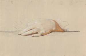 Een linkerhand rustend op een tafel, een roos vasthoudend