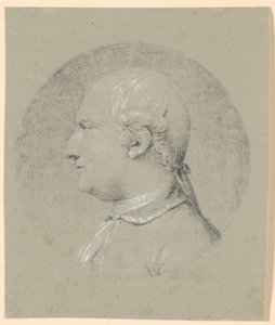Mannenportret, ingeschreven in cirkel, profiel naar links door Jens Juel