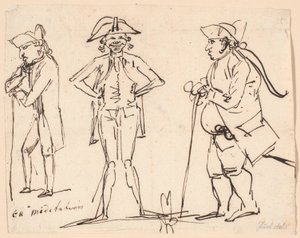 Meditatie. Karikaturen van Clemens, Juel en Charles Bonnet door Jens Juel