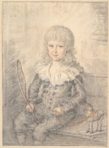 Portret van jongen met speelgoedpaard door Jens Juel