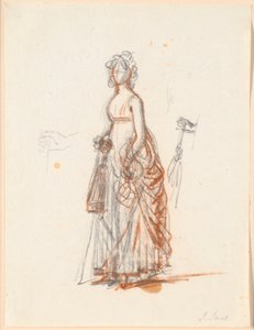Studie voor het Ryberg-familieportret; Mevrouw Rybergs figuur en rechterhand met een parasol door Jens Juel