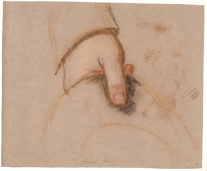 Studie voor het Rybergs familieportret; Johan Christian Rybergs linkerhand houdend een hoed door Jens Juel