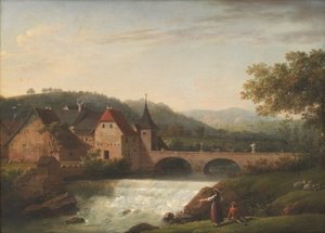 De brug en de waterval bij Dornach, Zwitserland door Jens Juel