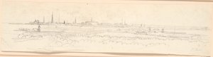 Uitzicht over Kopenhagen vanaf de Frederiksberg heuvel. Achtergrondstudie voor portret van Frederik de zesde als kroonprins door Jens Juel
