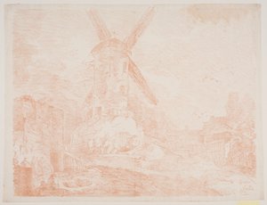 Italiaans landschap met windmolen door Jens Petersen Lund
