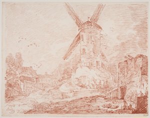 Italiaans Landschap met Windmolen