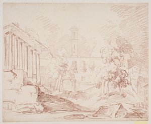 Italiaans uitzicht met tempel en kerk