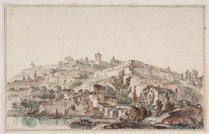 Romeins uitzicht met stadsmuur en kerken door Jens Petersen Lund