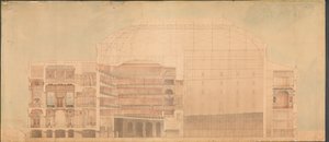 Het Koninklijk Theater 1874. Lengtedoorsnede door Jens Vilhelm Dahlerup