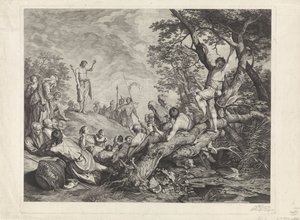 Johannes de Doper predikt in de wildernis door Jeremias Falck