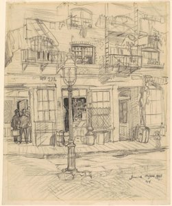 Straatscène in New York door Jerome Myers
