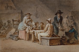 Een boerenfamilie in een interieur door Jerome Preudhomme