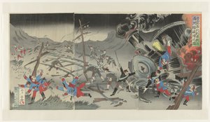 Vernieling van de spoorweg in Mantsjoerije tijdens de Russisch-Japanse Oorlog door Jinsai Rosetsu
