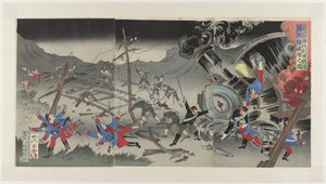 Vernieling van de spoorweg in Mantsjoerije tijdens de Russisch-Japanse Oorlog door Jinsai Rosetsu
