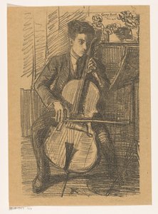 George Bacot die een cello bespeelt door Jo Koster (signed by artist)