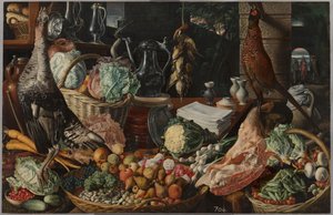 Keukenscène met Christus in Emmaüs door Joachim Beuckelaer