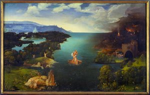 De overtocht van de Styx Charon op zijn boot in de onderwereld (Madrid, Prado Museum)