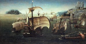 Portugese Kraak bij een Rotsachtige Kust door Joachim Patinir follower of