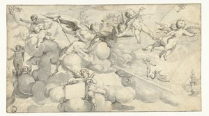 Putti en engel met cartouche