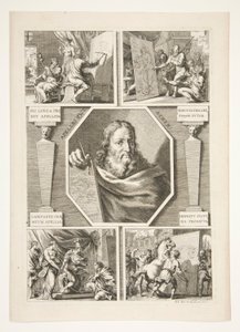Portret van Apelles en vier scènes uit het leven van Apelles door Joachim von Sandrart