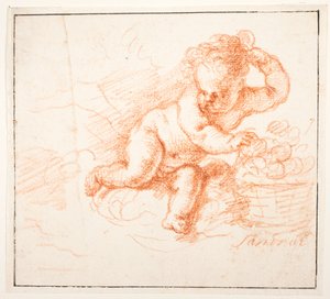 Putti verzamelen fruit door Joachim von Sandrart