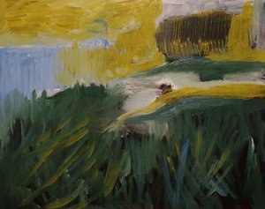 Groene heuvels, gele lucht