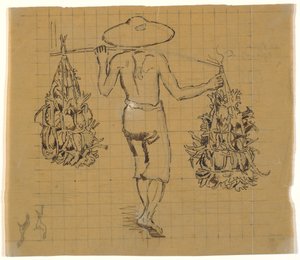 Javanese koelie met twee lasten op een juk, van achteren gezien door Joakim Frederik Skovgaard