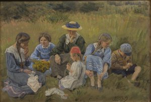 Rust in het veld. De vrouw en kinderen van de kunstenaar door Joakim Frederik Skovgaard