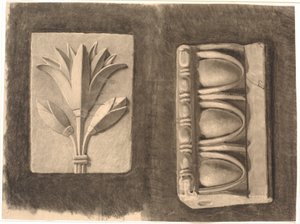 Tekening naar gips. Twee ornamentale fragmenten