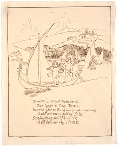 Ontwerp voor laatste illustratie met engelenkinderen in de boot door Joakim Frederik Skovgaard