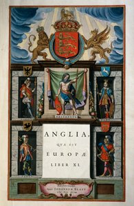East Anglia quae Europae (Engeland), Boek XI, titelpagina Deel V, Atlas Maior, door Joan Blaeu (1596-1673), kopergravure, 57.5x39 cm, Amsterdam