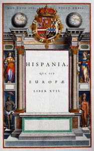 Hispania quae est Europae, Boek XVII, titelpagina van Deel IX, uit Atlas Maior, atlas in 11 delen, door Joan Blaeu (1596-1673), kopergravure, 57.5x39 cm, Amsterdam