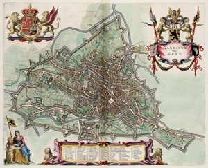 Kaart van Gent, België; uit Atlas van Loon door Joan Blaeu