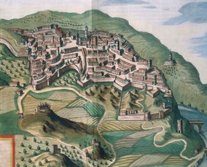 Kaart van Narni uit Theatrum civitatum et admirandorum Italiae, gravure door Joan Blaeu