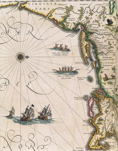 Kaart van de kust van Virginia, uit Theatrum Orbis Terrarum