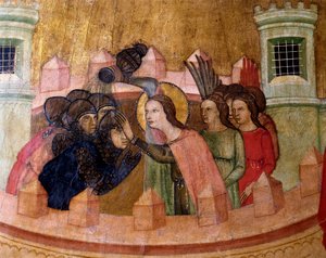 Sint Quiteria doopt soldaten, Altaarstuk van Santa Quiteria, c. 1346 door Joan Loert
