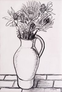 Bruine Kruik met Gedroogde Bloemen