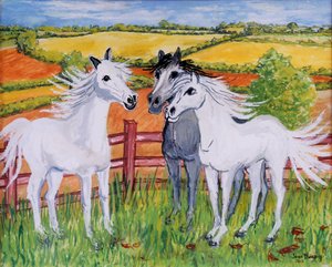 Drie Speelse Paarden door Joan Thewsey