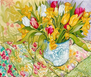 Tulpen en Narcissen met Geweven Textiel