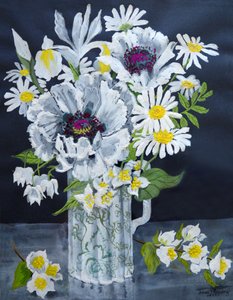Witte Klaprozen, Margrieten en Philadelphus door Joan Thewsey