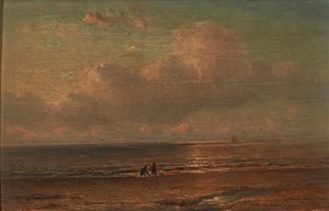 Figuren aan de kust bij schemering