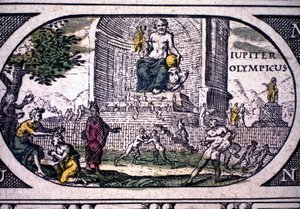Voorstelling van de zeven wonderen van de oudheid: het standbeeld van Jupiter (Zeus) door Phidias - in 