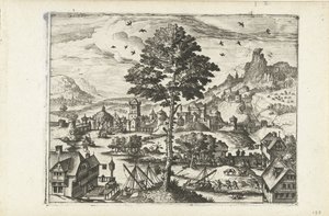 Landschap met stadje aan rivier