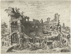 Stierengevecht in de ruïnen van een amfitheatrum