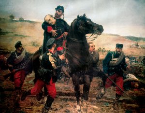 De dood van Marquis del Duero (Derde Carlistenoorlog). Schilderij door Joaquin Agrasot Y Juan (1836-1919) door Joaquin Agrasot y Juan