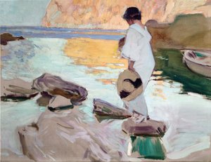 Elena bij Cala de San Vicente door Joaquín Sorolla