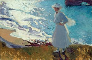 María op het strand van Biarritz of Contre-jour door Joaquín Sorolla
