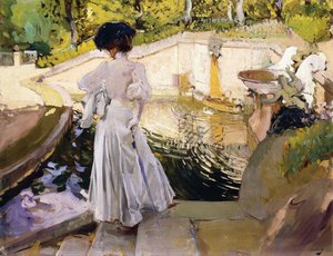 Maria kijkt naar de Vissen, Granja, 1907 door Joaquín Sorolla