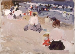 Mensen Zittend op het Strand door Joaquín Sorolla
