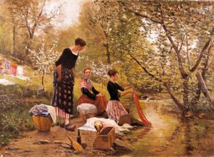 De Wasvrouwen (1883) door Joaquin Vayreda